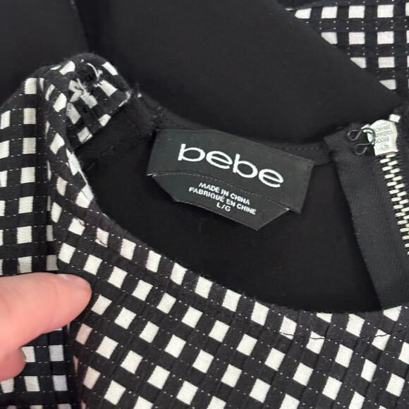 Bebe‎ Top Large Plaid Faux Leather Zipper Stretch Twee Royal Career Quiet Peplum - Picture 9 of 11